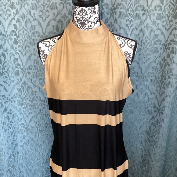 Ashley Stewart | NWT High Mock Neck Black Striped Bodycon Dress - Picture 2 of 5